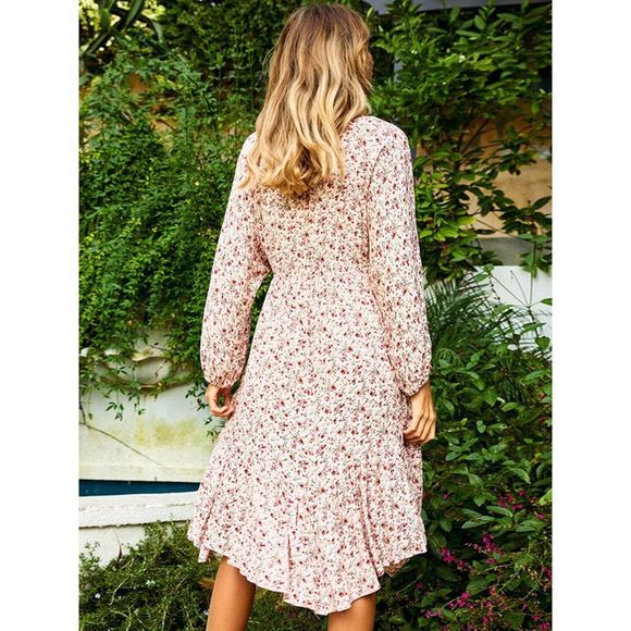 Blush Floral Long Sleeve V-Neck Midi Dress - Picture 3 of 4